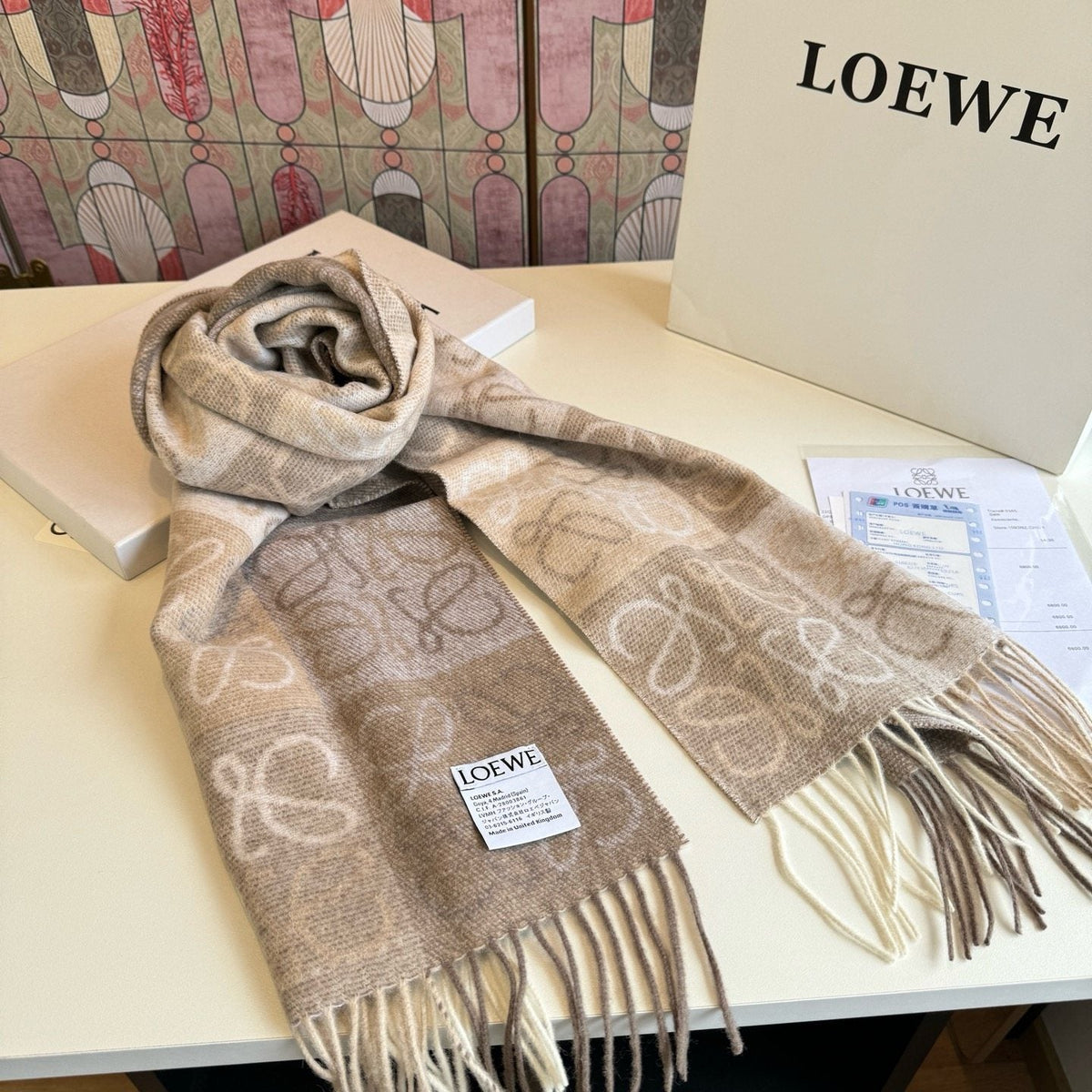 Loewe Fringed Patterned Scarf — side