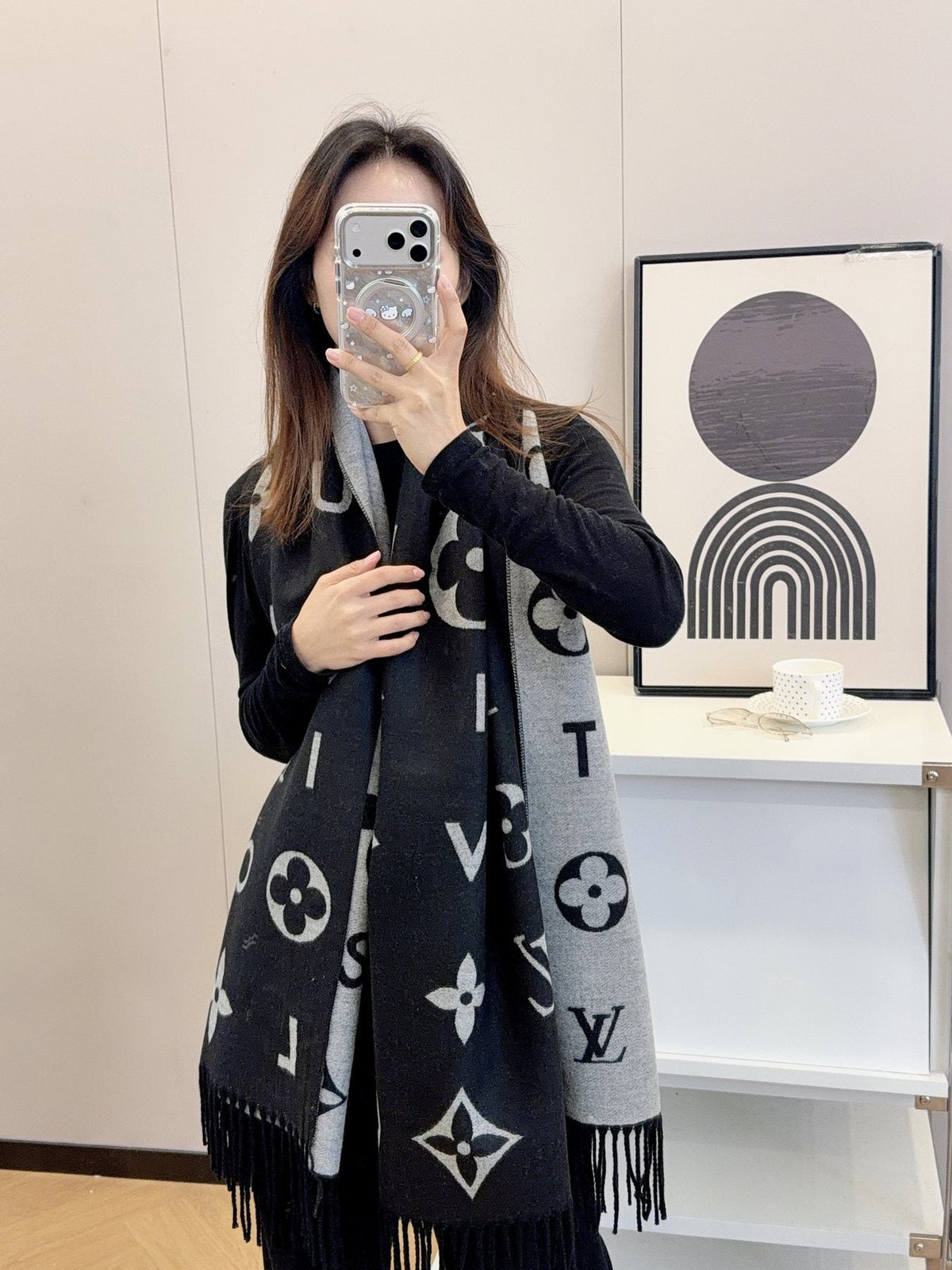 Louis Vuitton Monogram Fringe Scarf — model