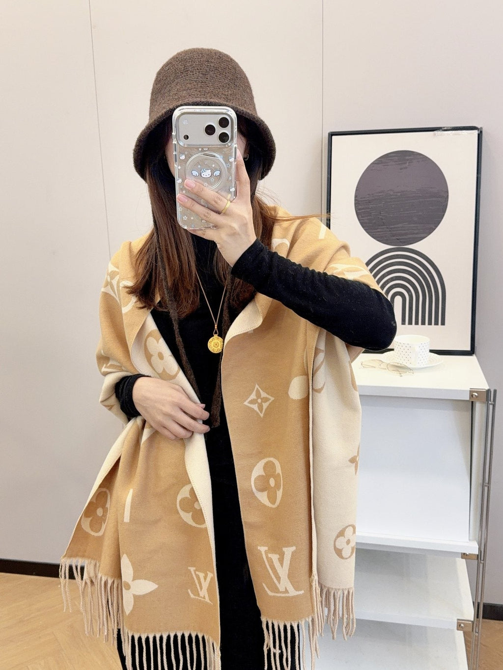 Louis Vuitton Monogram Fringe Scarf — model