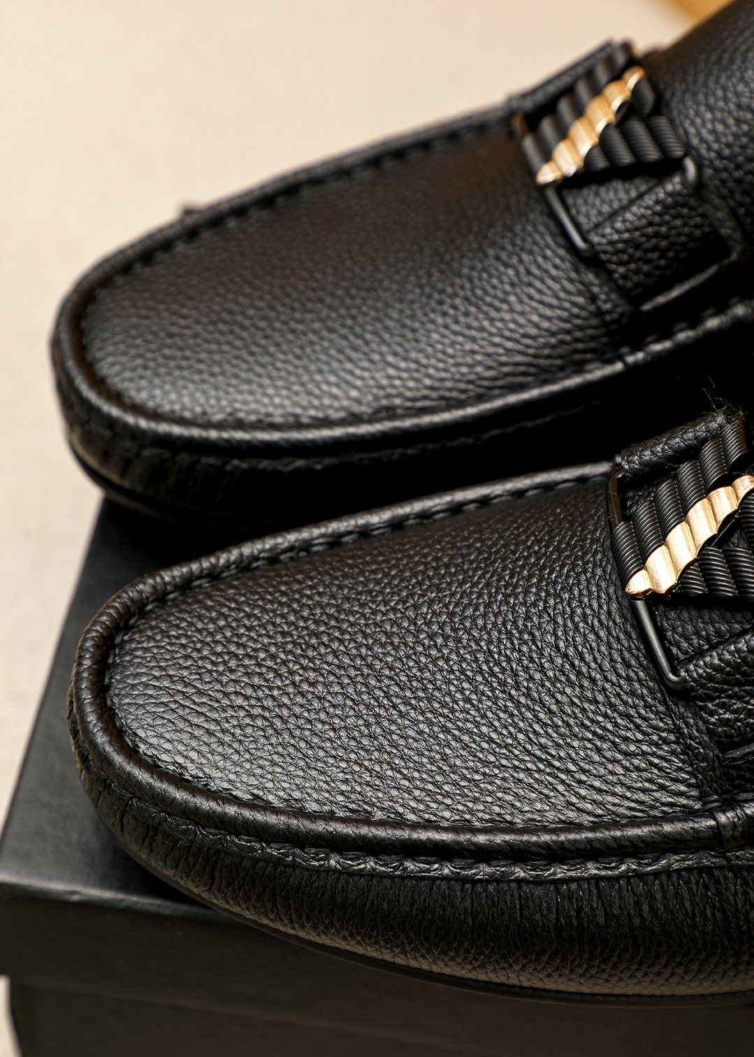 Black Leather Driving Loafers — detail