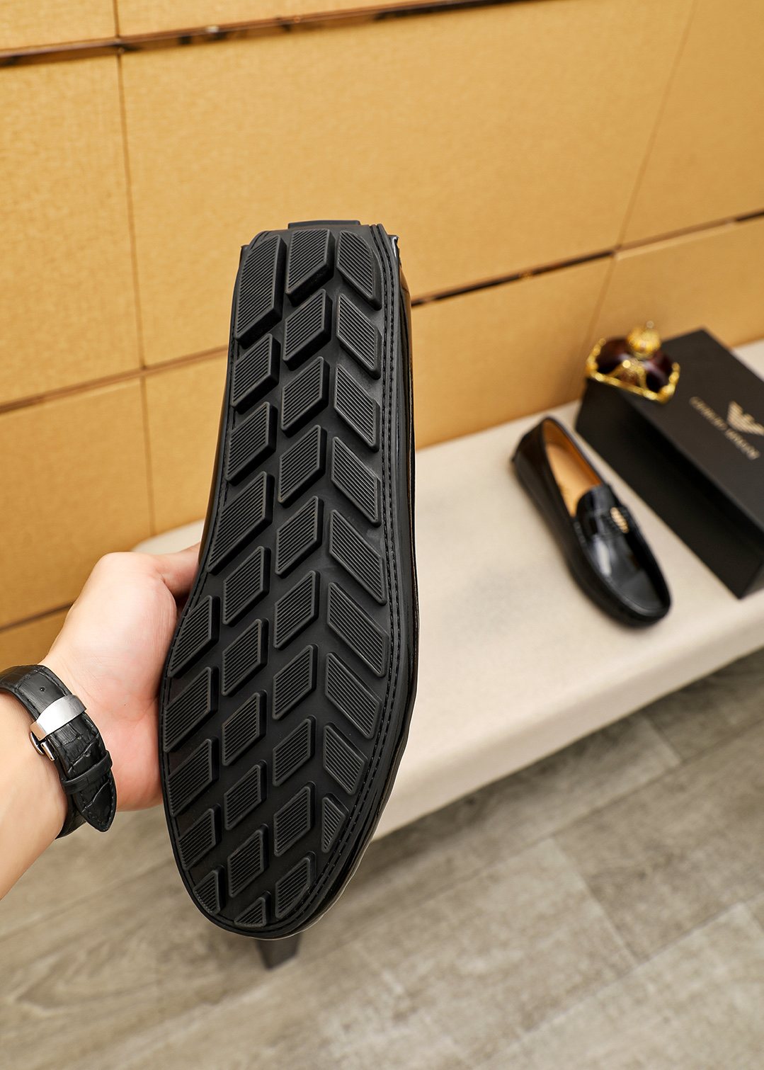 Black Leather Driving Loafers — detail