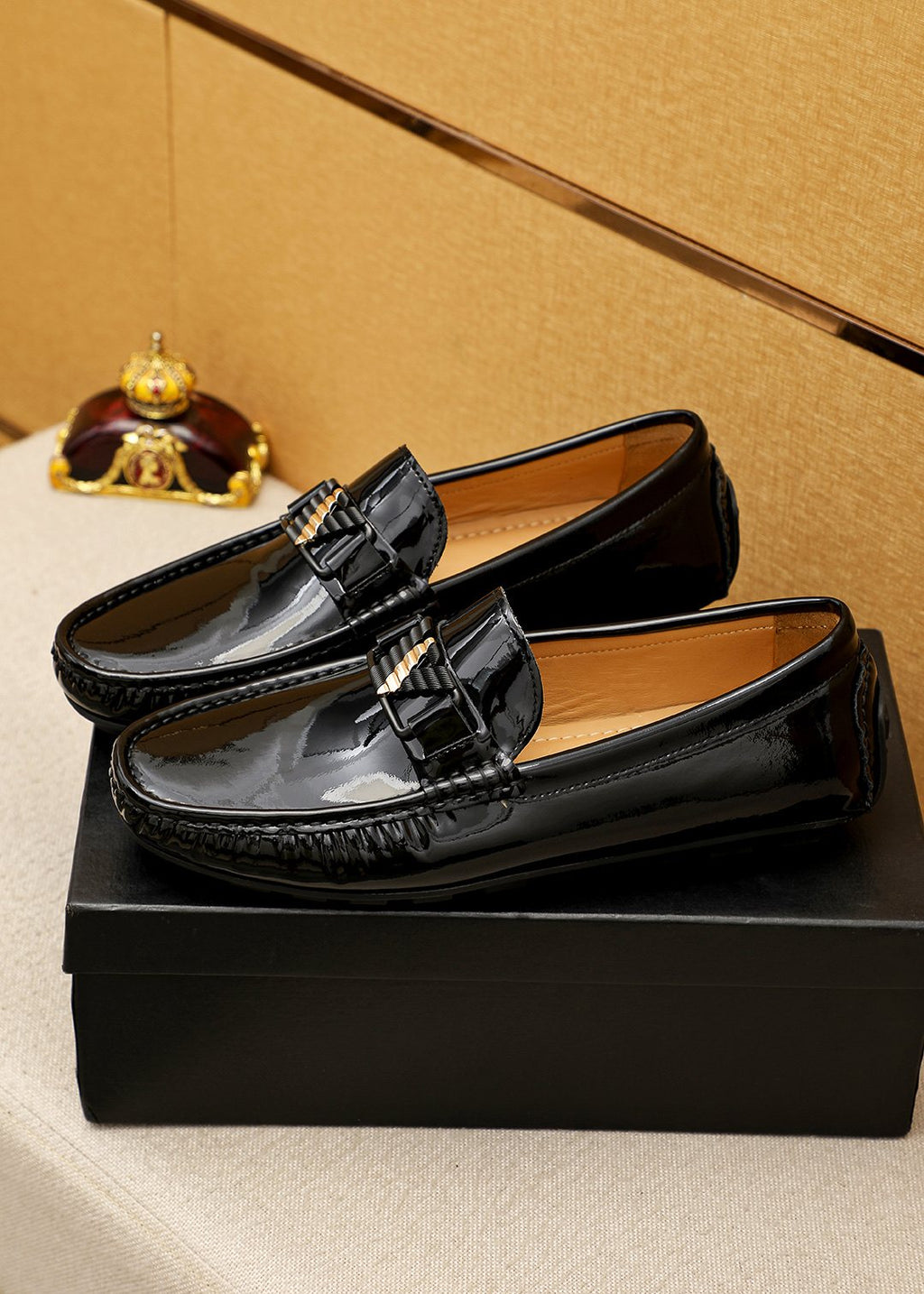 Black Leather Driving Loafers — side