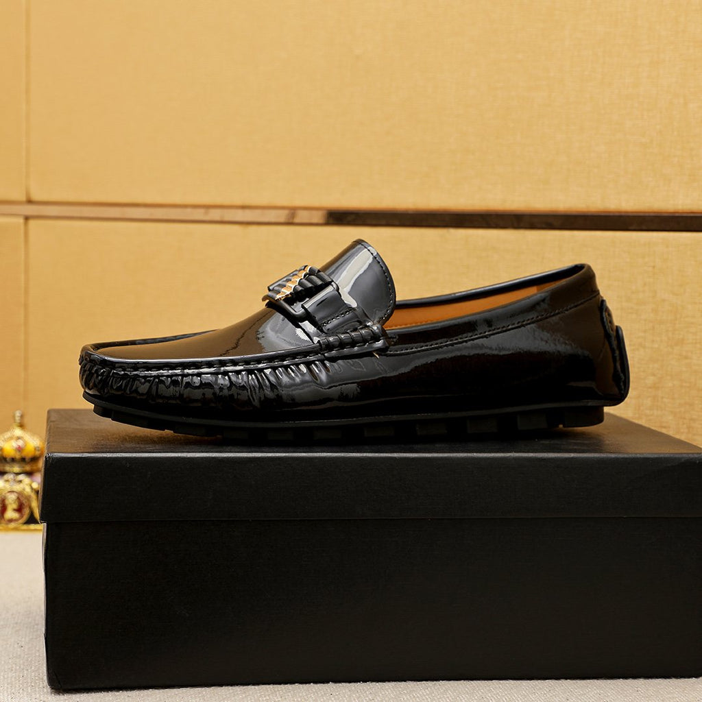 Black Leather Driving Loafers — detail