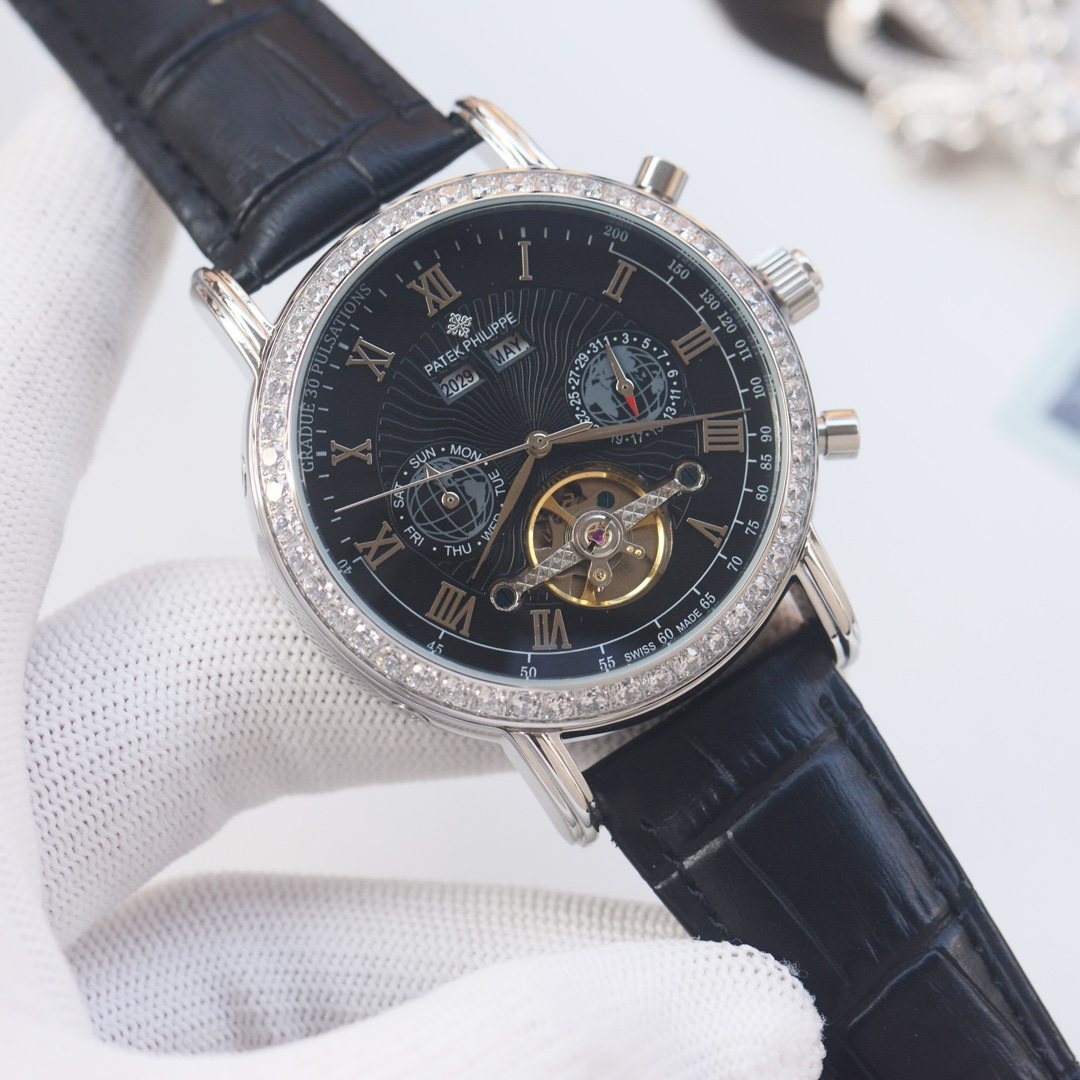 PATEK PHILIPPE Silver Blue Black Dial Bracelet Watch — hero