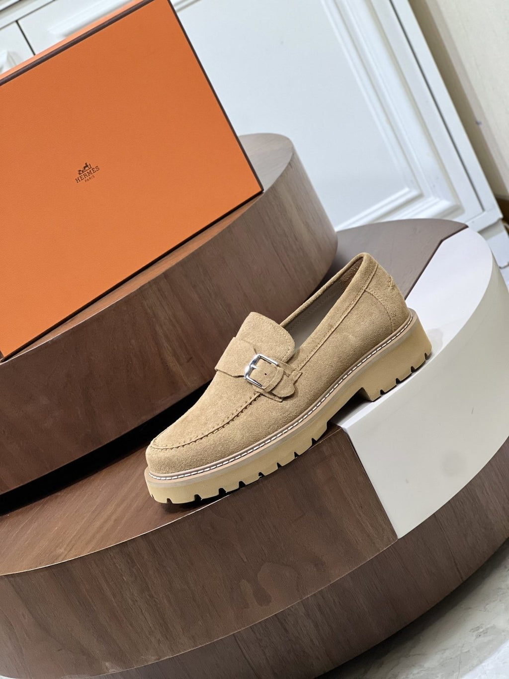 Hermès Men's Metal-Bar Lug Sole Loafers — back