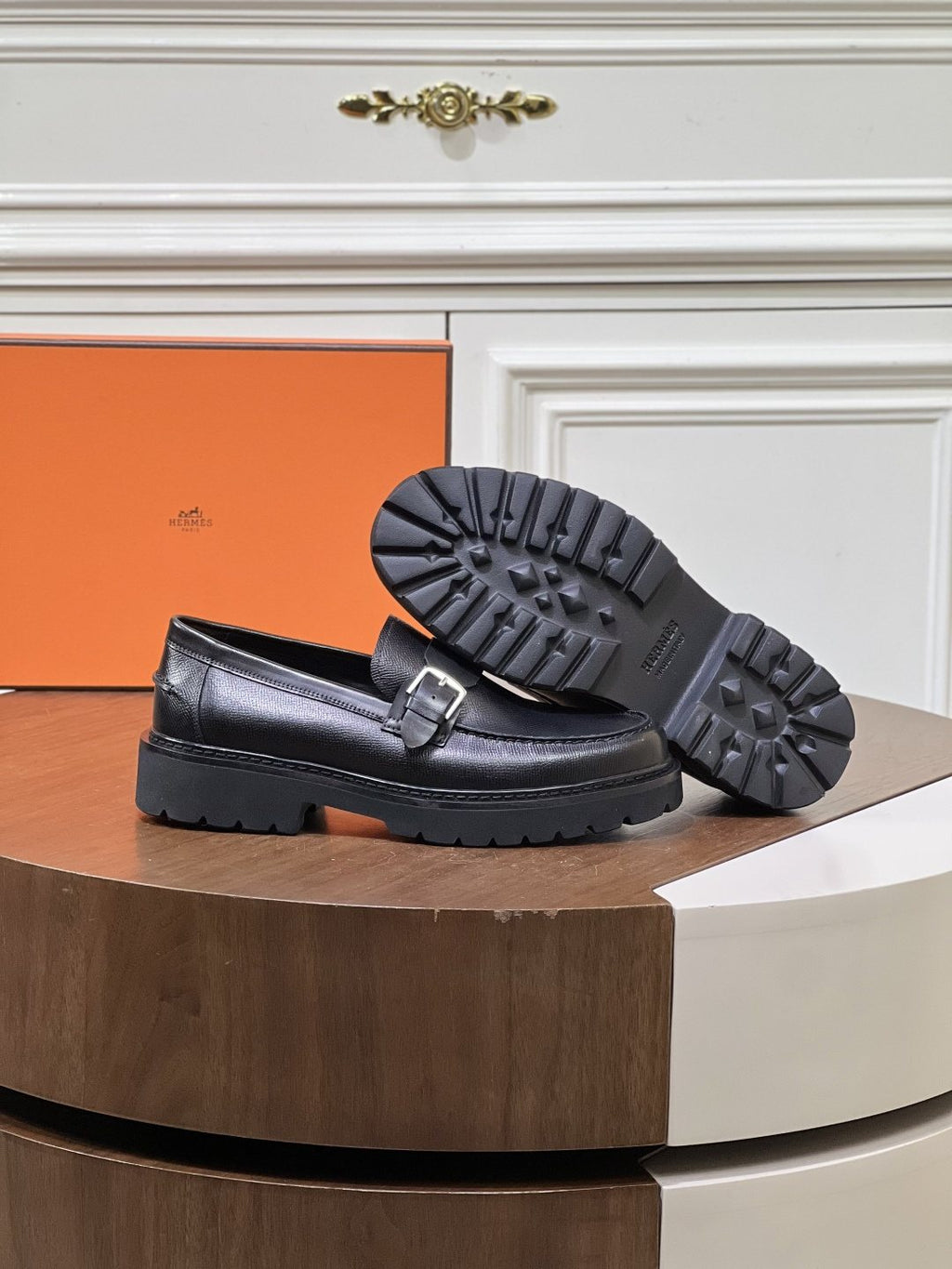 Hermès Men's Metal-Bar Lug Sole Loafers — side