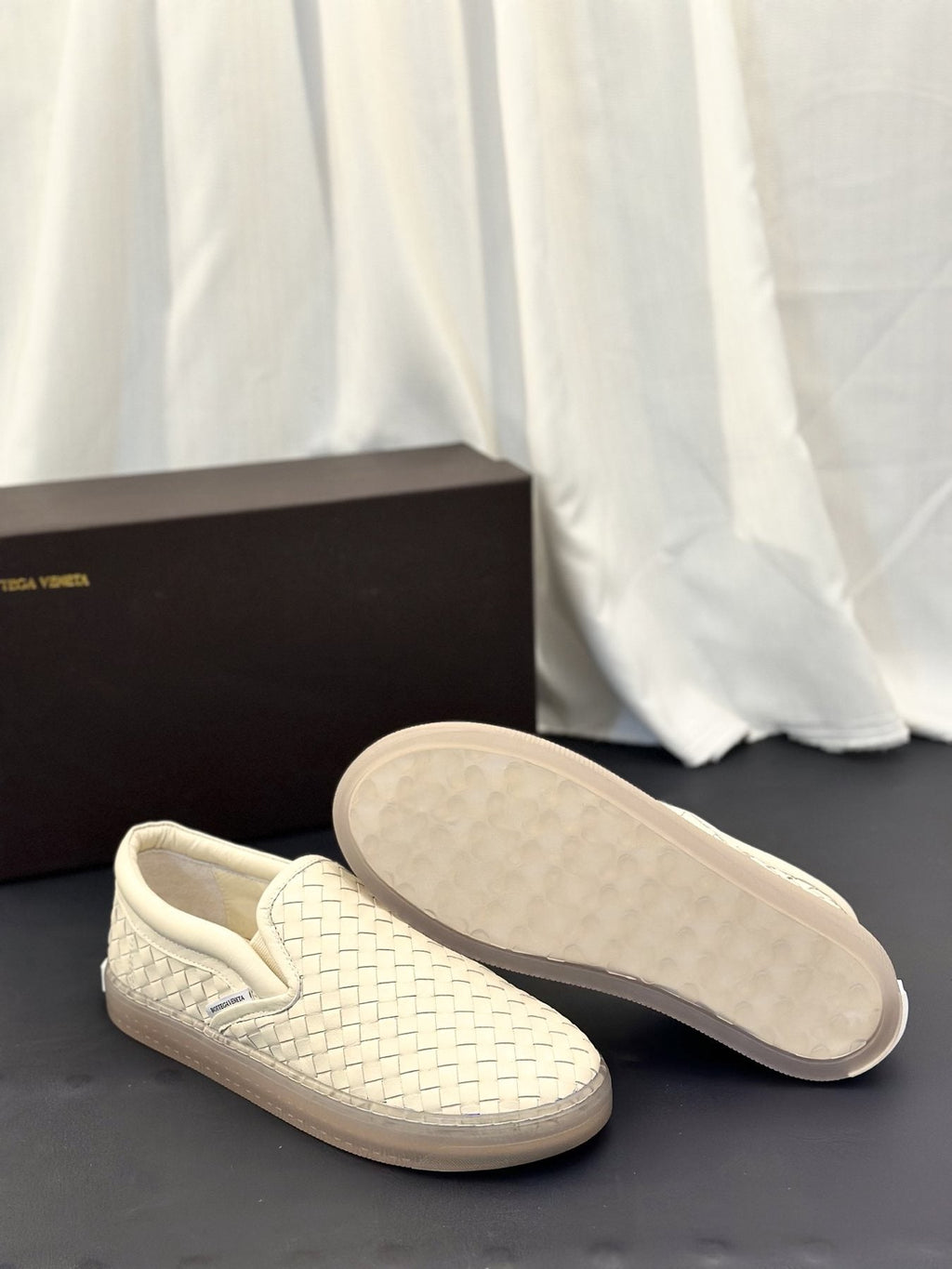 Bottega Veneta Woven Slip-On Sneakers — side