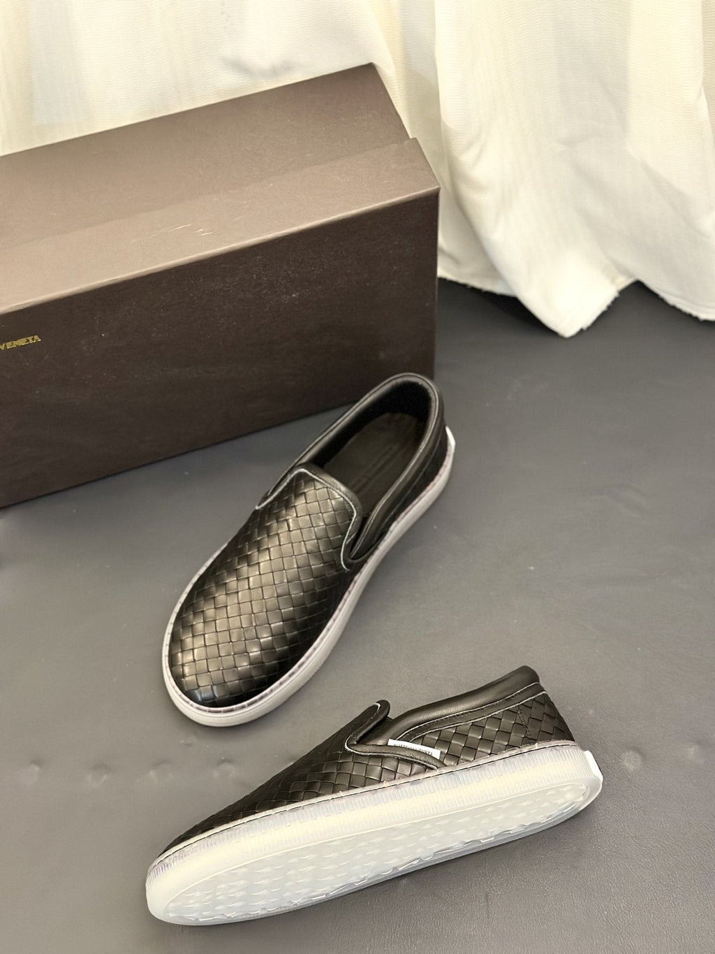 Bottega Veneta Woven Slip-On Sneakers — side