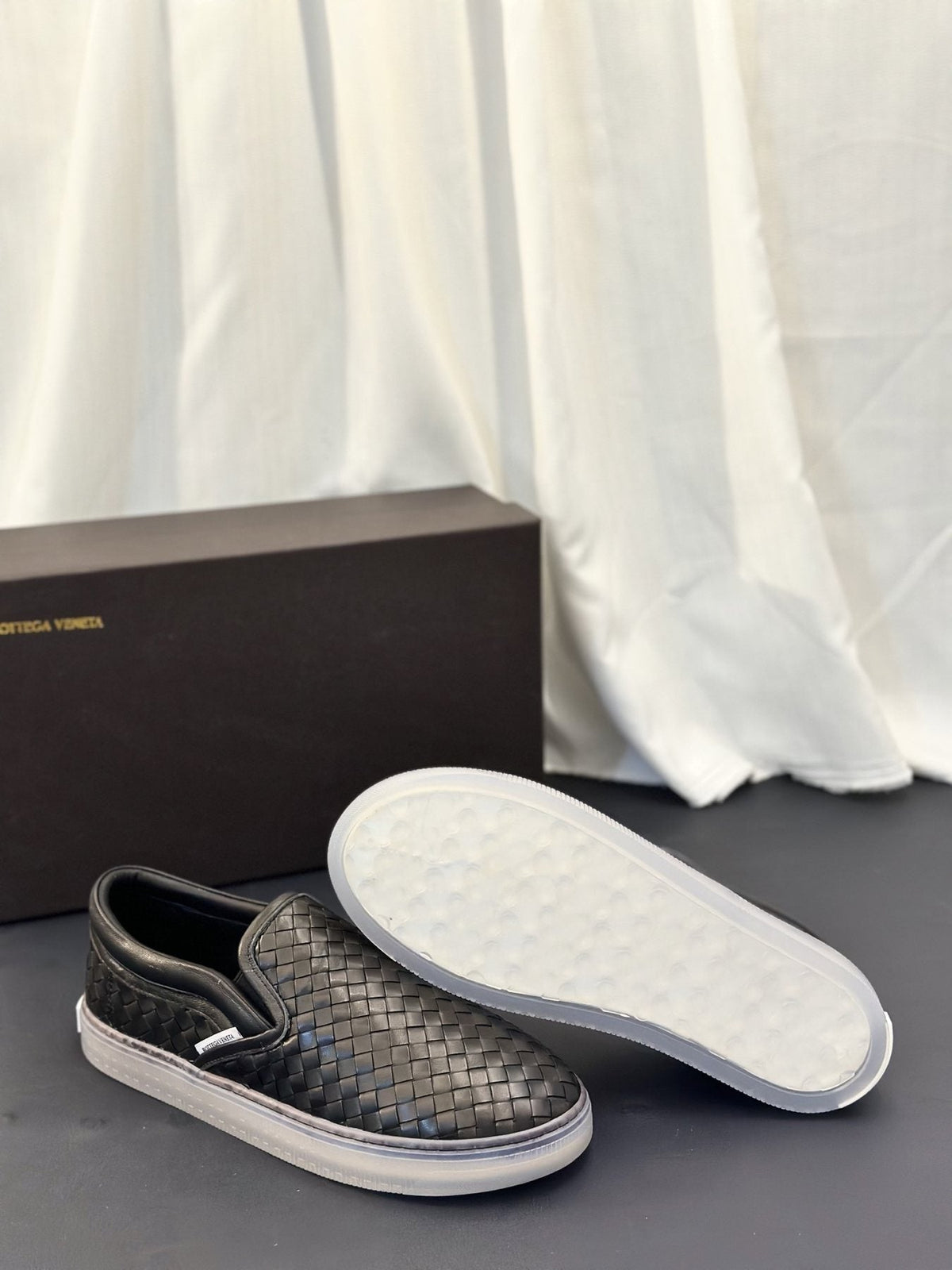 Bottega Veneta Woven Slip-On Sneakers — side