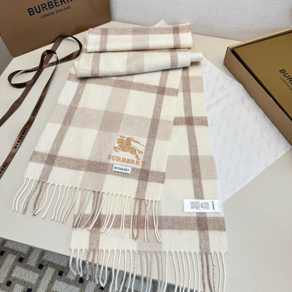 Burberry Pink Plaid Fringed Scarf — front