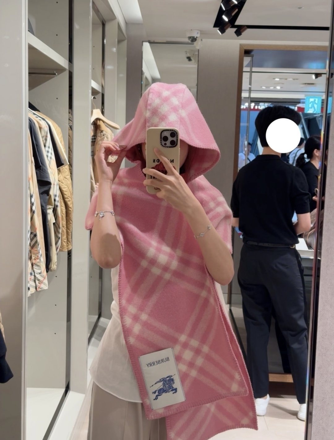 Plaid Hooded Scarf Wrap — model