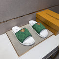 Louis Vuitton Navy Patterned Slide Sandals — front