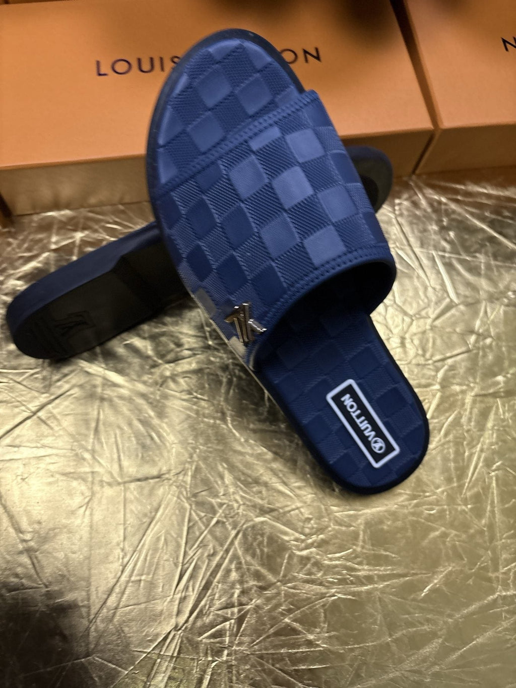 Louis Vuitton Checker-Pattern Slide Sandals — side