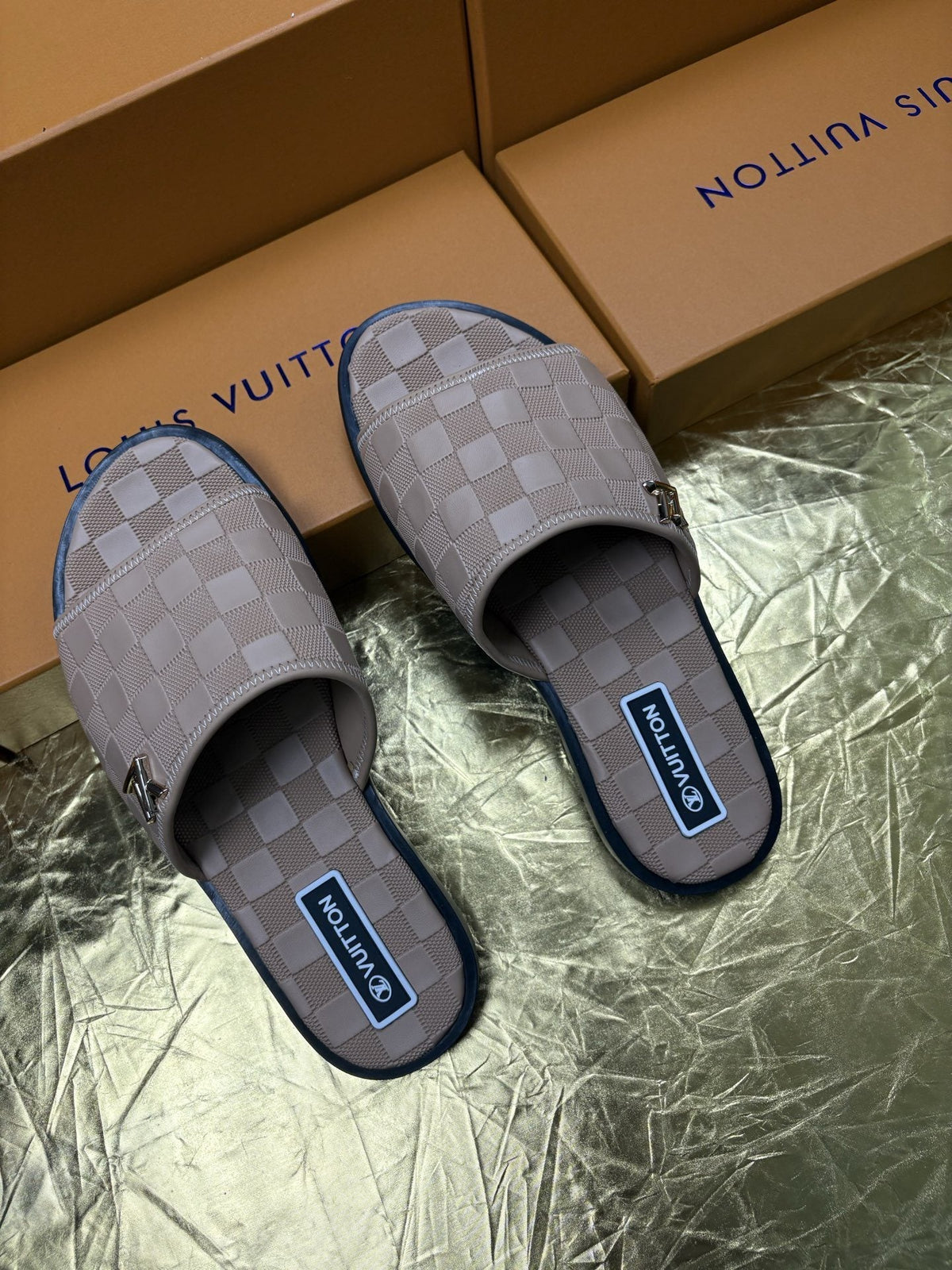 Louis Vuitton Checker-Pattern Slide Sandals — hero