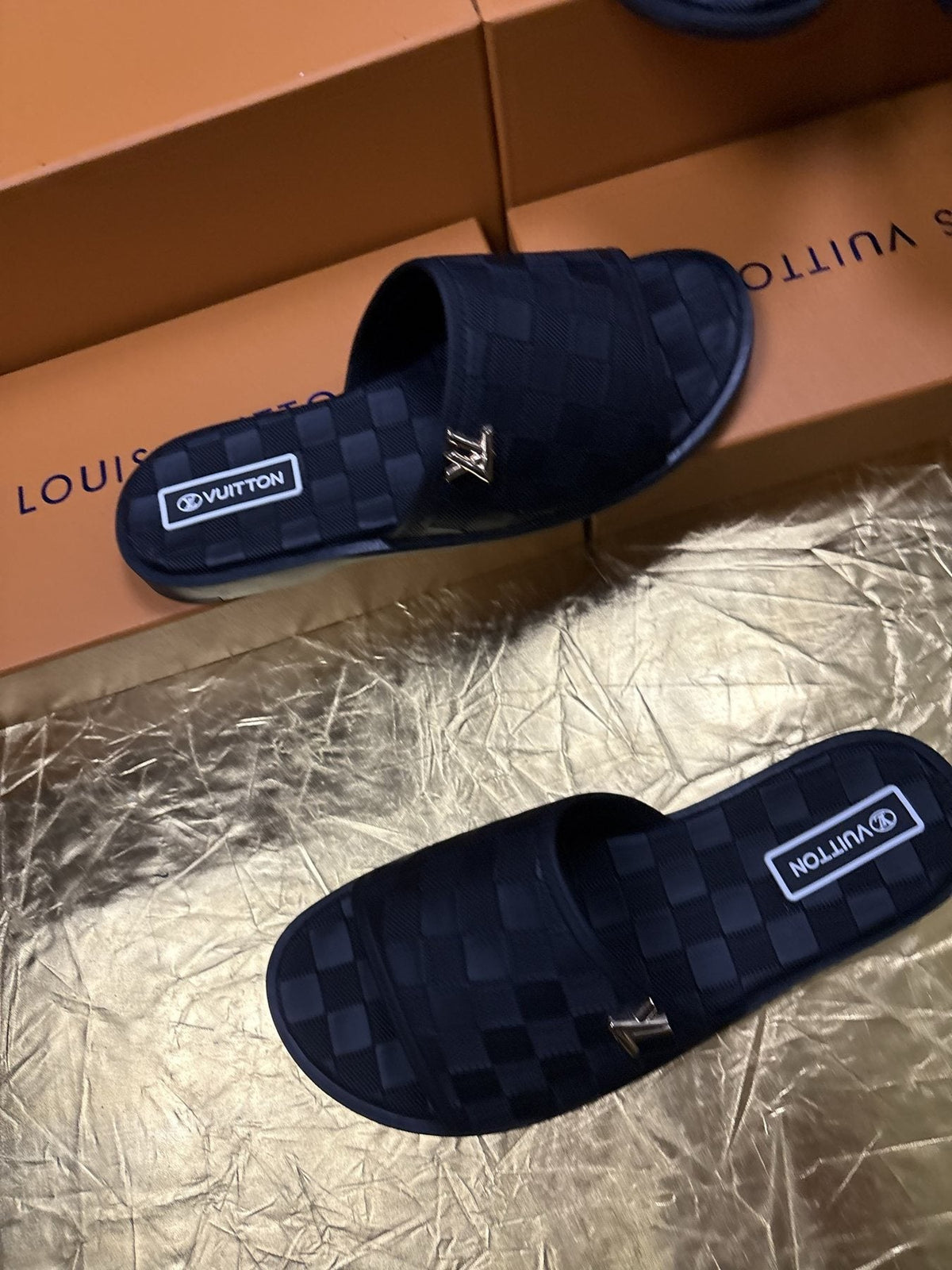 Louis Vuitton Checker-Pattern Slide Sandals — side