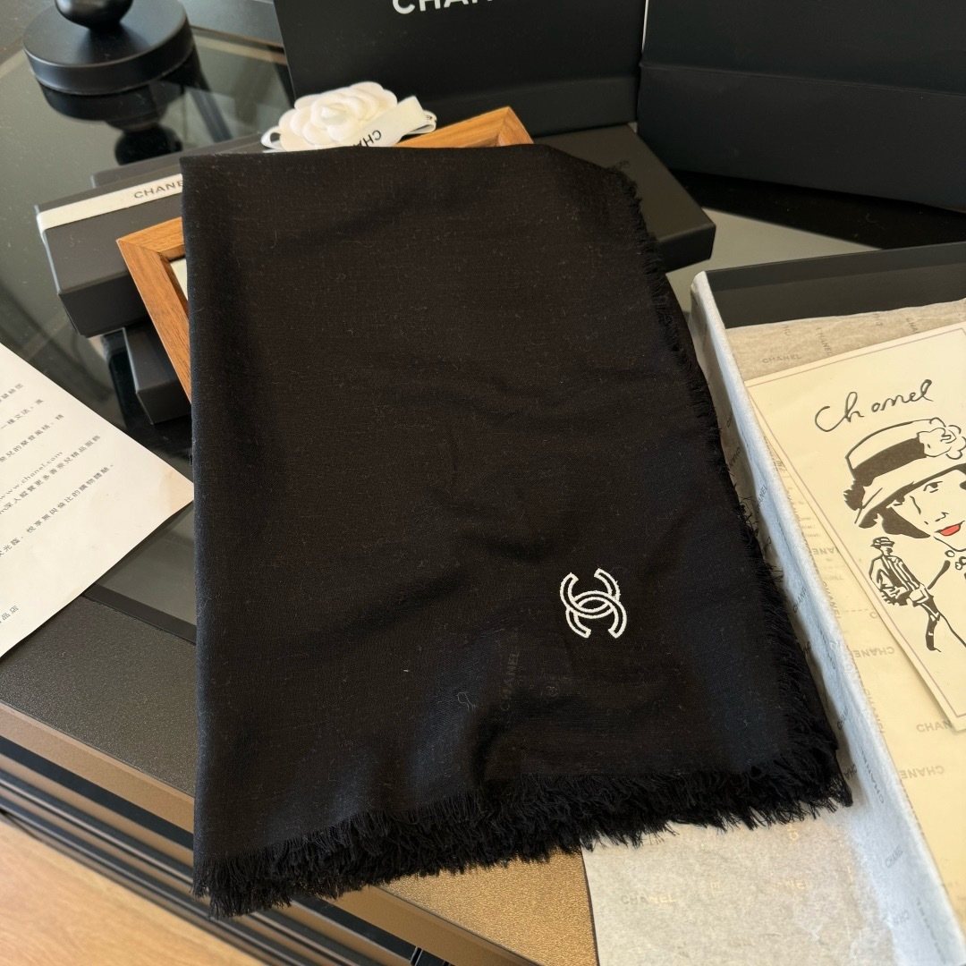 Chanel Fringe-Trim Cashmere Scarf — front