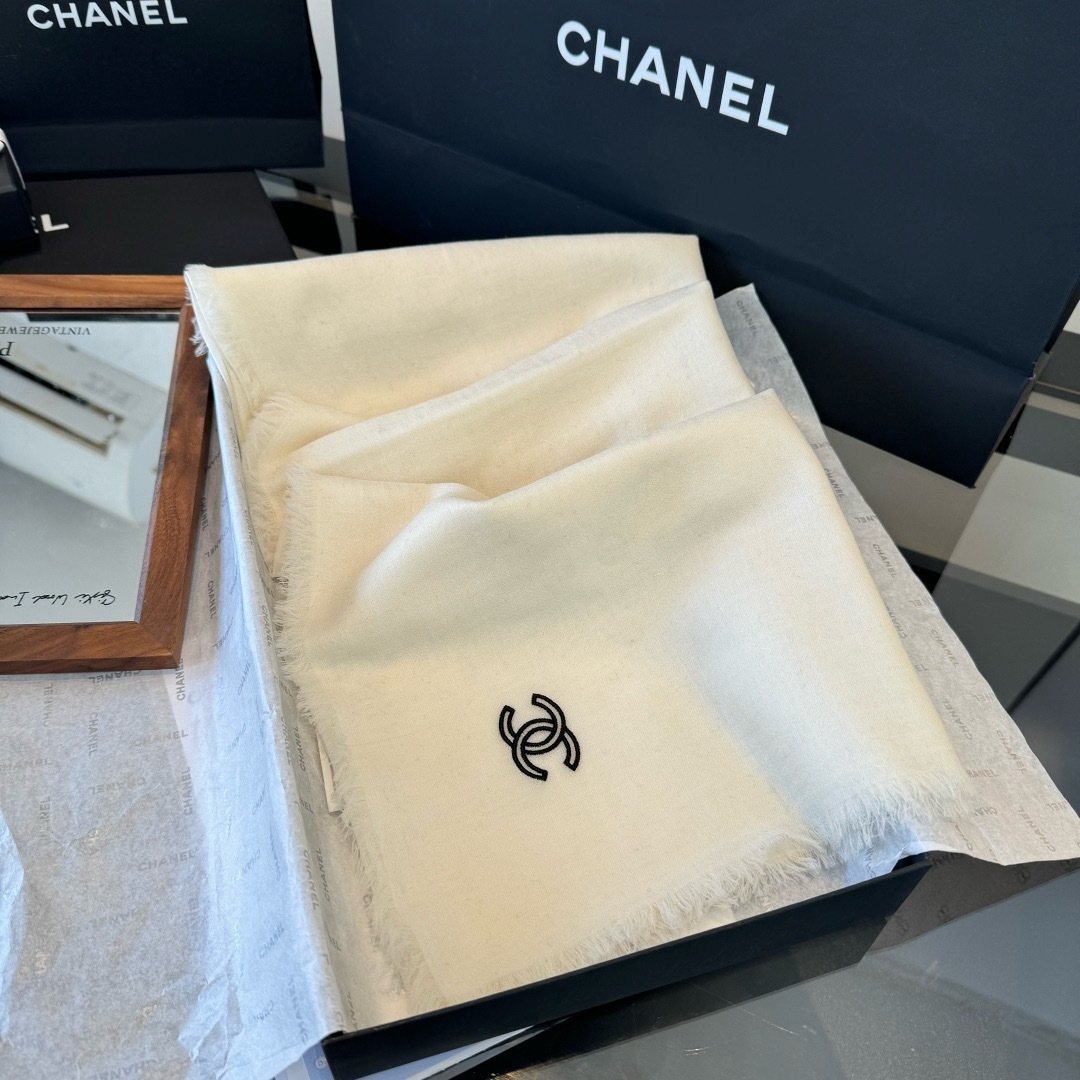 Chanel Fringe-Trim Cashmere Scarf — front