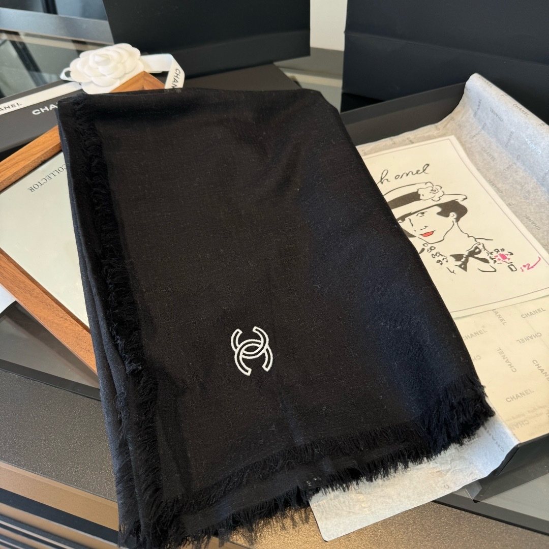 Chanel Fringe-Trim Cashmere Scarf — front