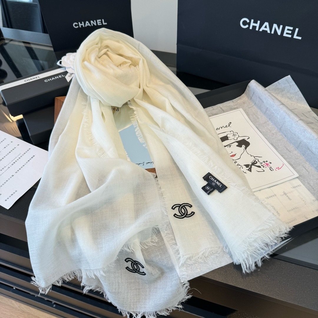 Chanel Fringe-Trim Cashmere Scarf — side