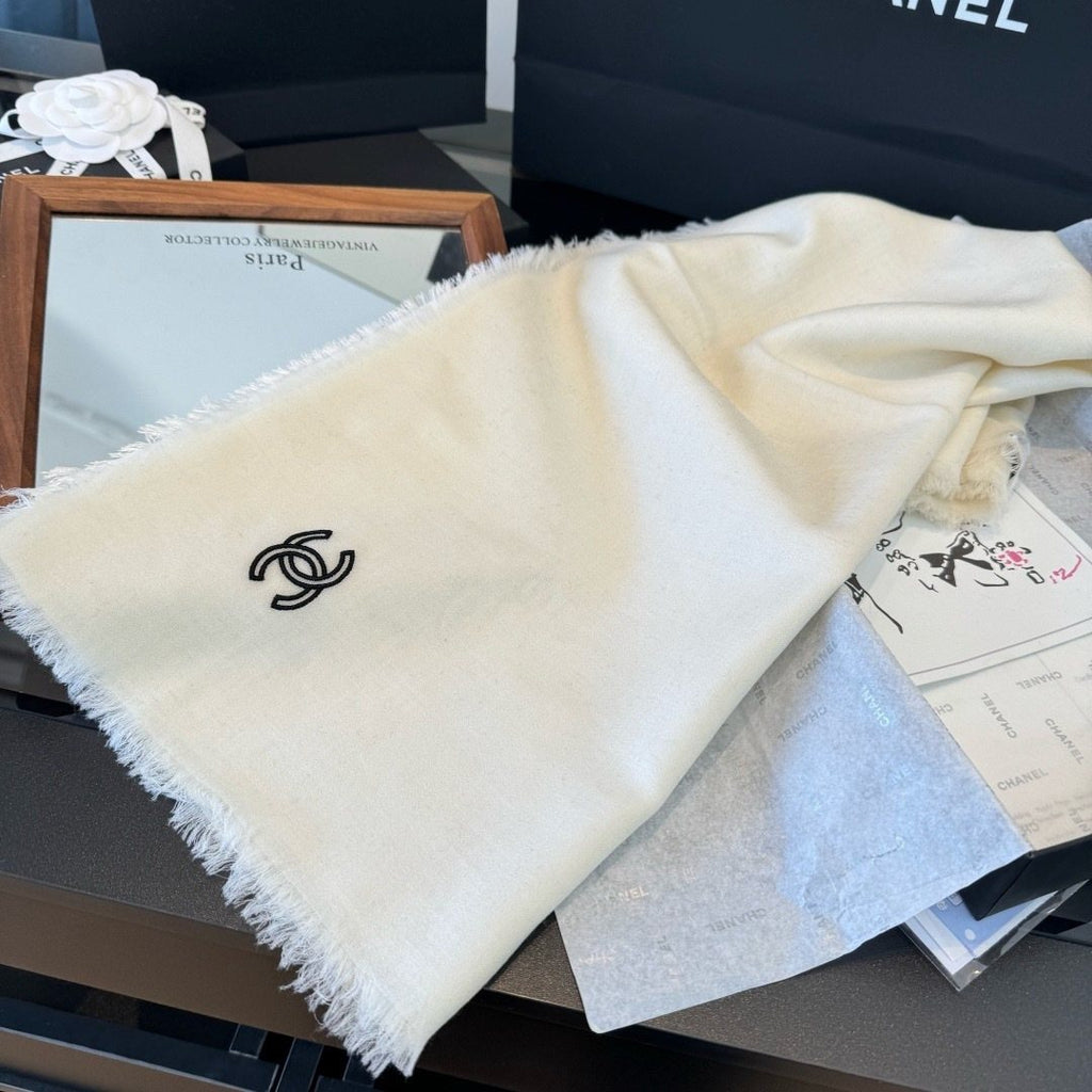 Chanel Fringe-Trim Cashmere Scarf — side